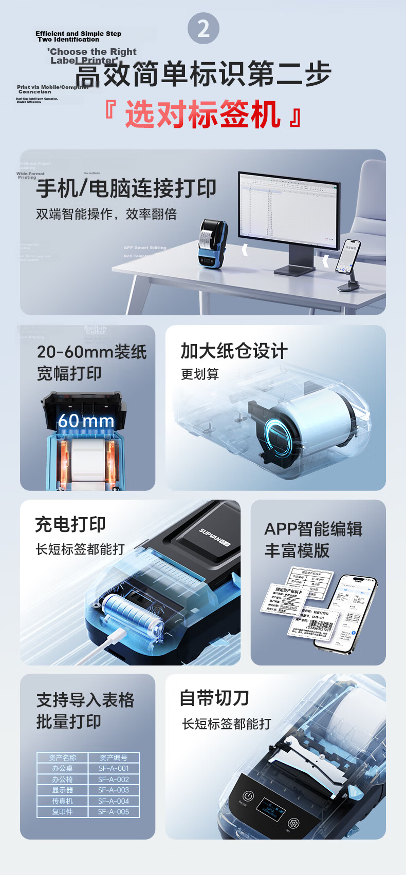 Supvan MP50 (Upgraded) Office Fixed Asset Printer Adhesive Barcode Printer Portable Bluetooth Handheld Label Printer Ribbon 4