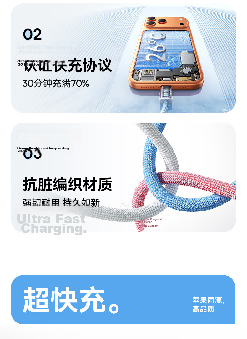 Baseus Apple 17 Type-C Charging Cable PD 60W Fast Charge for iPhone 16/15 Pro Max Car CarPlay Laptop iPad 1.2m White 3