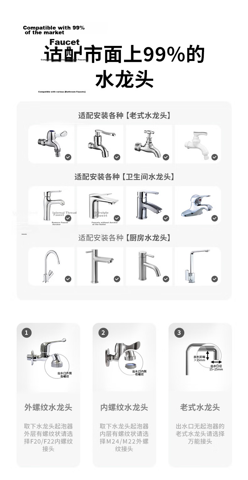 XiaoZhi Faucet Water Purifier Scale and Chlorine Removal Household Pre-Filter Kitchen Tap Water 1 Unit 3 Cartridges LJ203 15