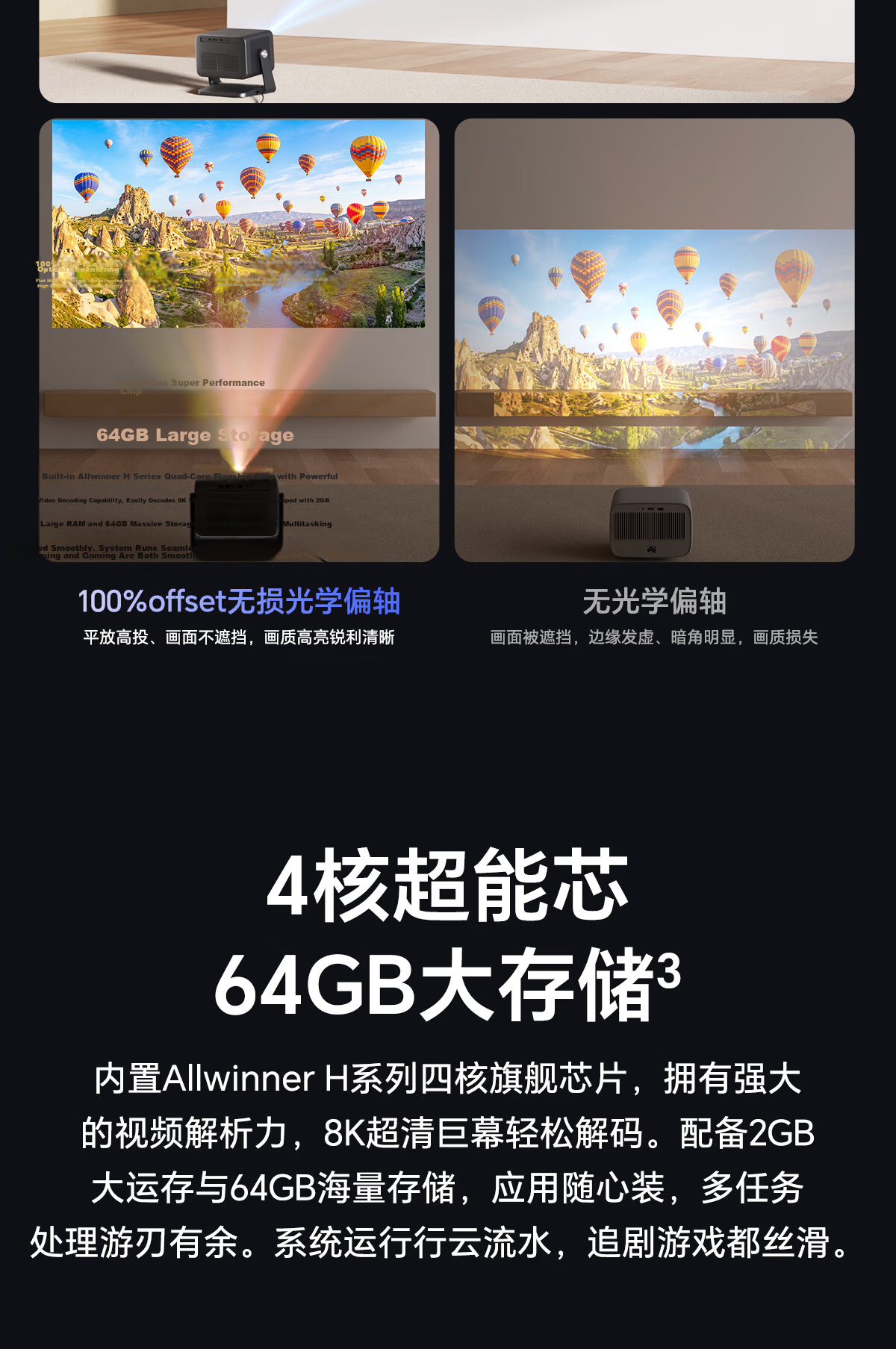 Honor Choice AI Projector Pro Starlight White Projector with Touch Pen Home Bedroom 64GB Large Storage 750CVIA True 1080P HD 9