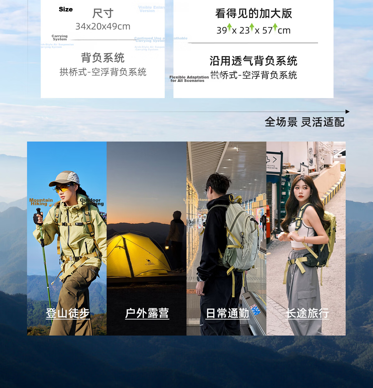 CAMEL Outdoor Hiking Backpack Waterproof Sports Backpack for Men and Women Travel Trekking Mountaineering Bag 2S04001A Advanced Gray 7