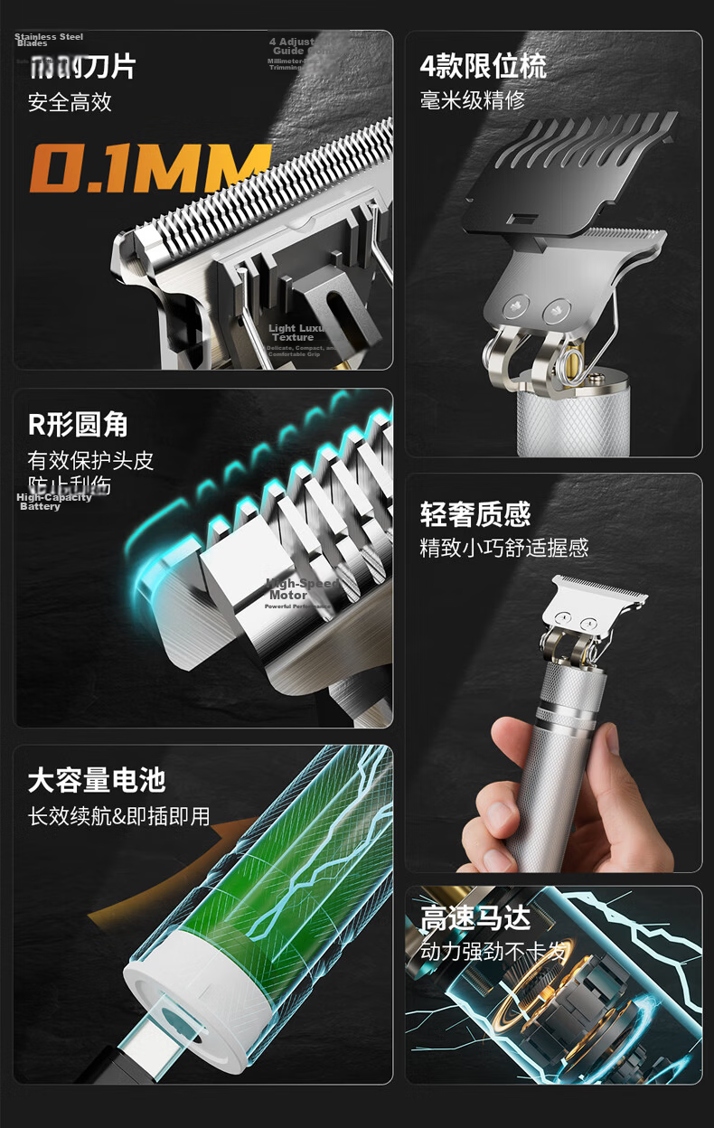 Enchen Electric Hair Clipper Hair Trimmer Sideburn Trimmer Bald Head Shaver Self Haircut Electric Hair Clipper Oil Head Sculpting Trimmer Home Use Men's Grooming Tool 2