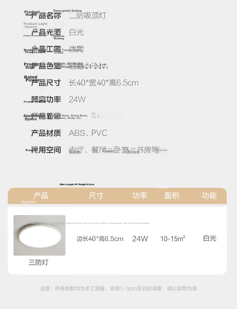 TCL LED Ceiling Light Bedroom Lamp Full House Lighting Set Balcony Dining Room Modern Simple 24W White Light Three-Proof Lamp 21