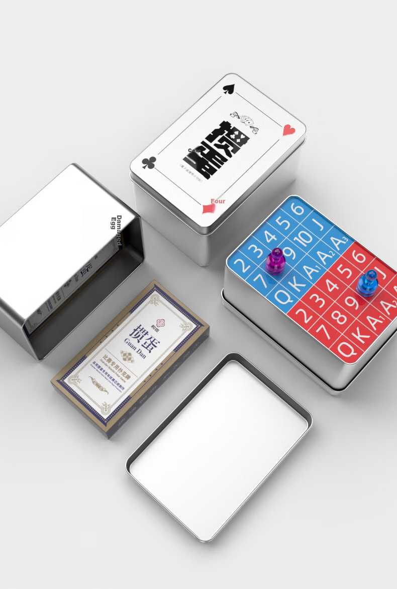 Hechen Four-Color Narrow Edition Long Scorekeeper Playing Cards Set with Iron Storage Box for Guandan Game 8