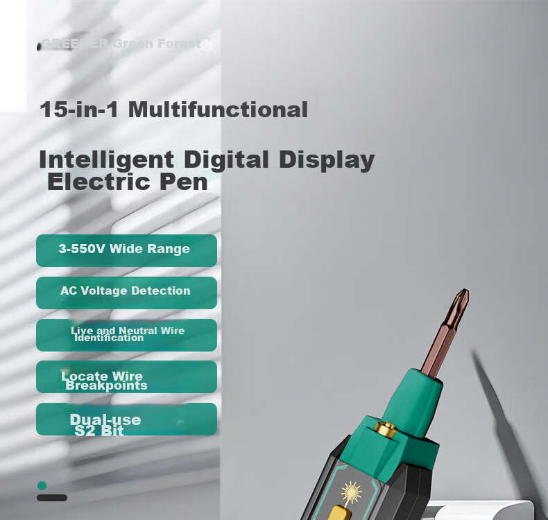 GREENER Electric Tester Pen Multifunction Digital Voltage Detector Screwdriver for Household Leakage and Wire Break Detection 1