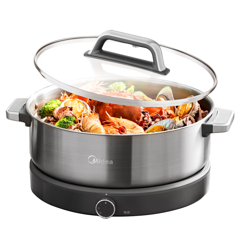 Midea 0-Coating Electric Hot Pot Stainless Steel Hot Pot Detachable All-Steel Rapid Boil Electric Hot Pot Multi-Function 6.5L HGS30G1