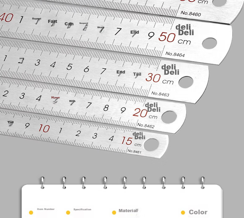 Deli 100cm Stainless Steel Straight Ruler, Measuring And Drawing Scale Ruler with Conversion Chart, Office Supplies, 8460 12
