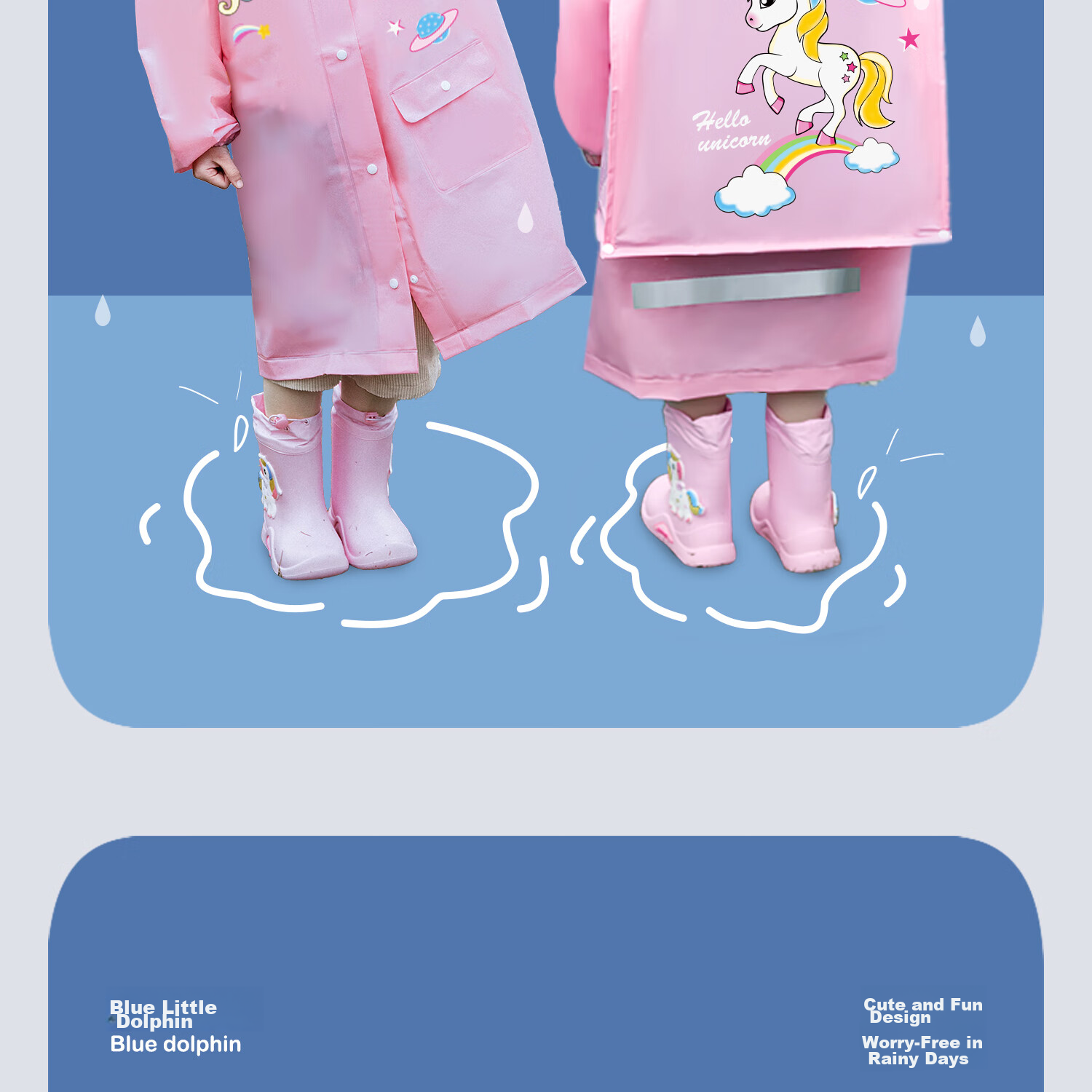 Moremerry Children's Raincoat for Boys And Girls, Full-Body Waterproof with Backpack Space, Elementary School Students' Specialized Rain Poncho, Little Dolphin Design, Size 3XL 20