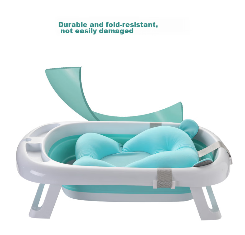 Rikang Baby Folding Bath Tub Children's Bath Basin with Bath Bed, Mat, and Net X1033-3 Mist Blue 8