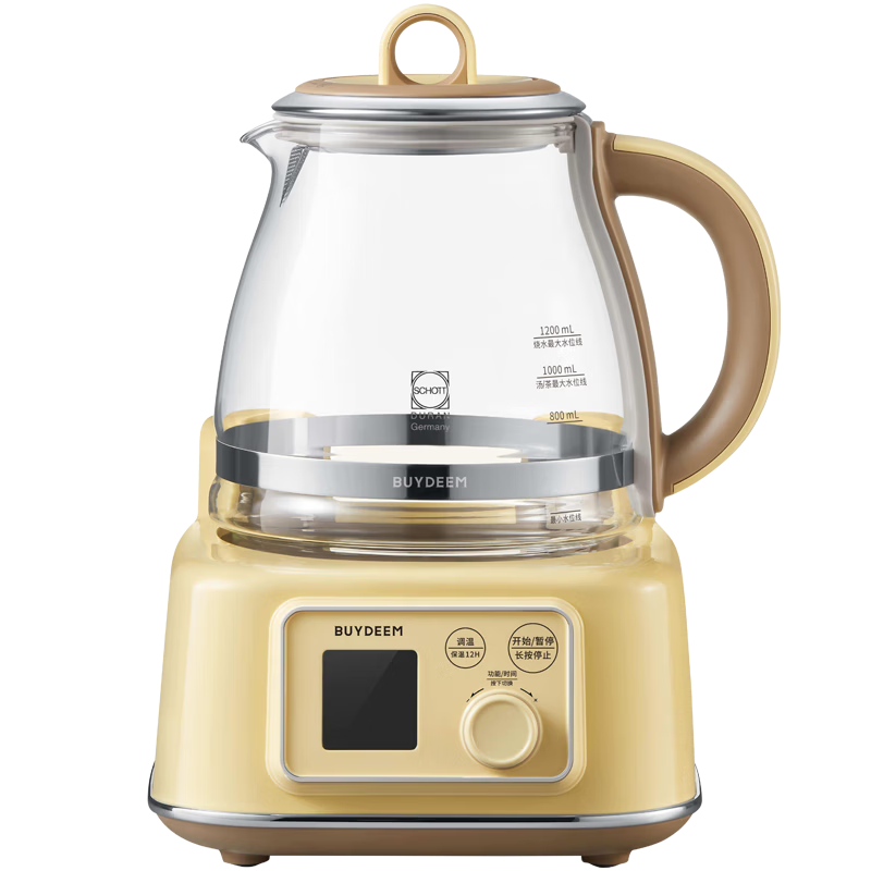 Buydeem All-in-One Summer Cooling Health Pot Glass Electric Kettle 1.2L FK571 Light Yellow