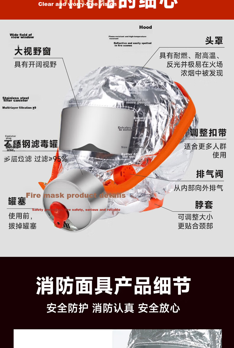 Aigo Gas Mask Smoke Protection Firefighting 3C Certified Escape Filter Respirator TZL30 Kids Version 5