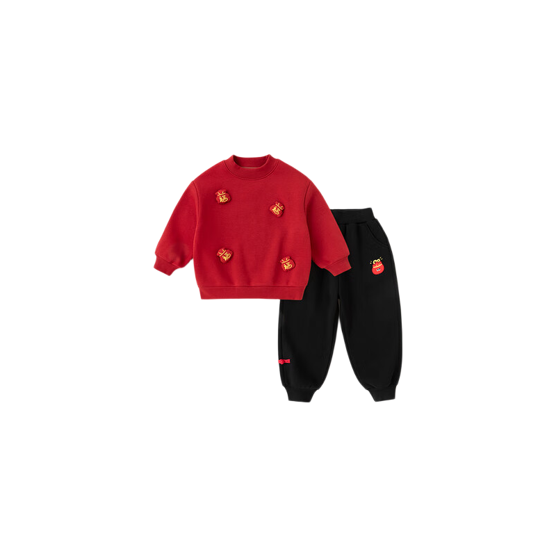 Dudu Boys Winter Outfit Girls Sweatshirt and Pants Warm Children's Chinese New Year Celebration Red 80
