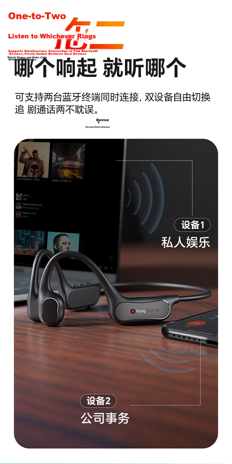 IGene 12-Hour Marathon Bone Conduction Bluetooth Earphones 6.0 Wireless Waterproof Sports Running Cycling Music Ear-Hook Neckband Compatible with Kugou 11