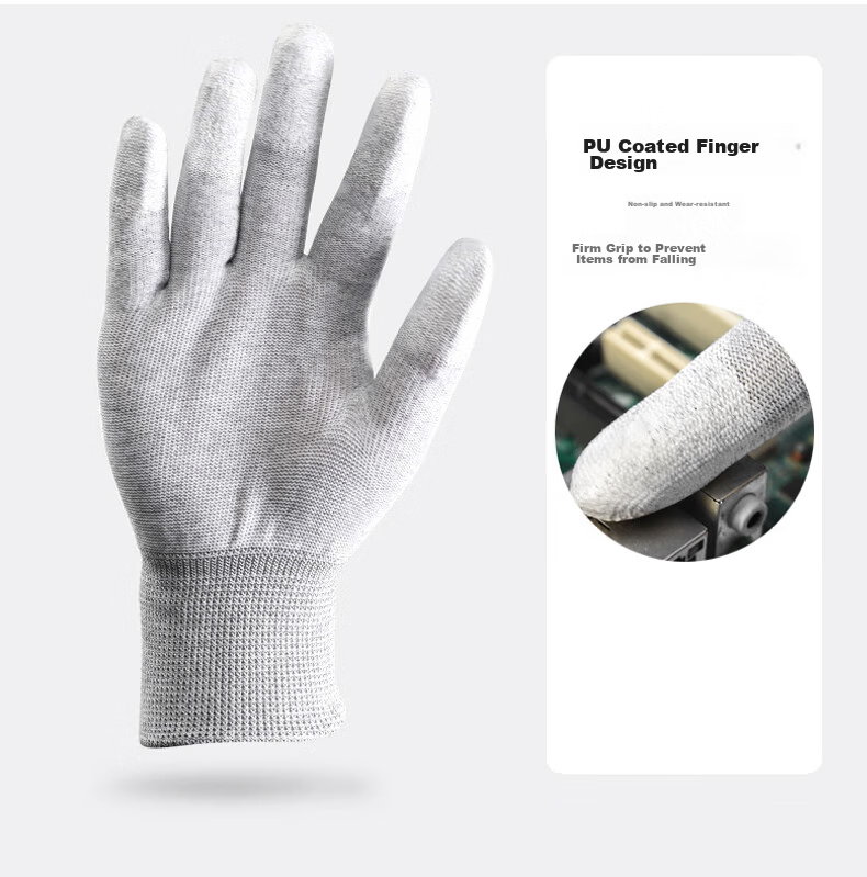 Caiyile Carbon Fiber PU Coated Anti-Static Work Gloves Gray Size L 10 Pairs/Pack 03054 9