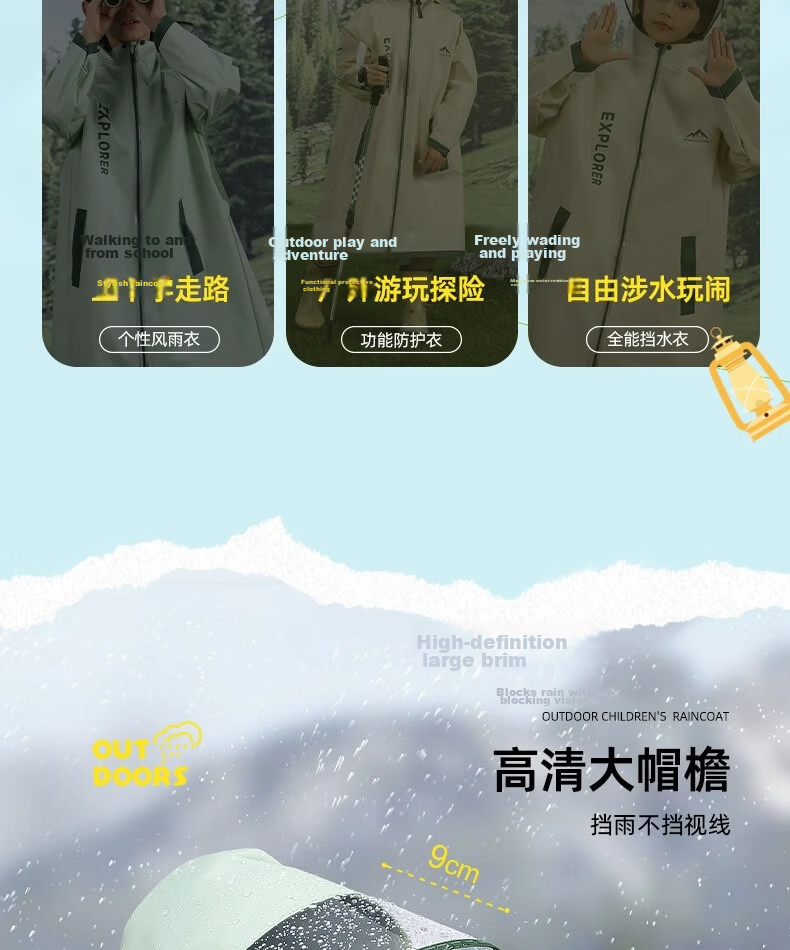 Beimei Children's Raincoat Long Full-Body Waterproof School Rain Poncho with Backpack Cover for Boys and Girls 5