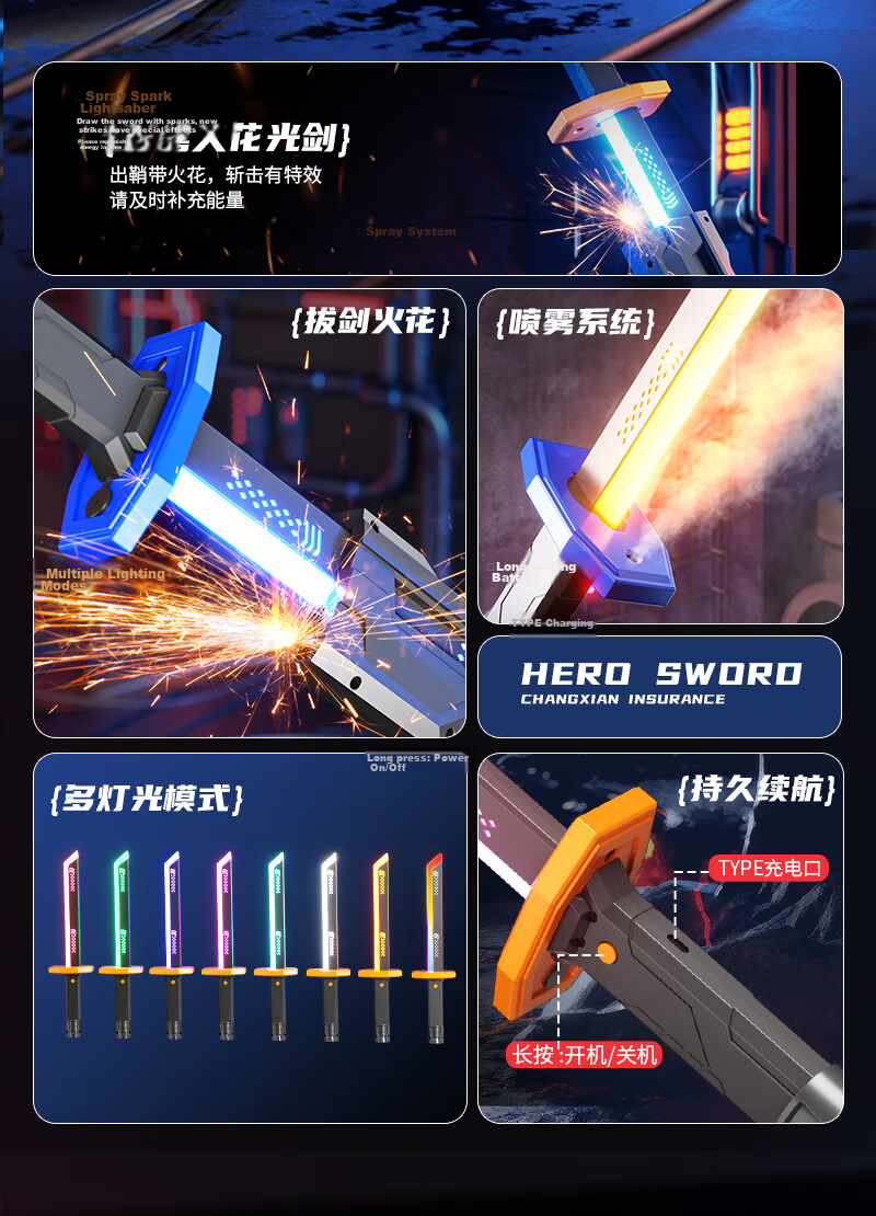 Miaobeile Kids Toy for Boys 3-6 Years Old Spark Light Saber Fire Glow Sword Sci-Fi Laser Sword Birthday Gift for Boys 3