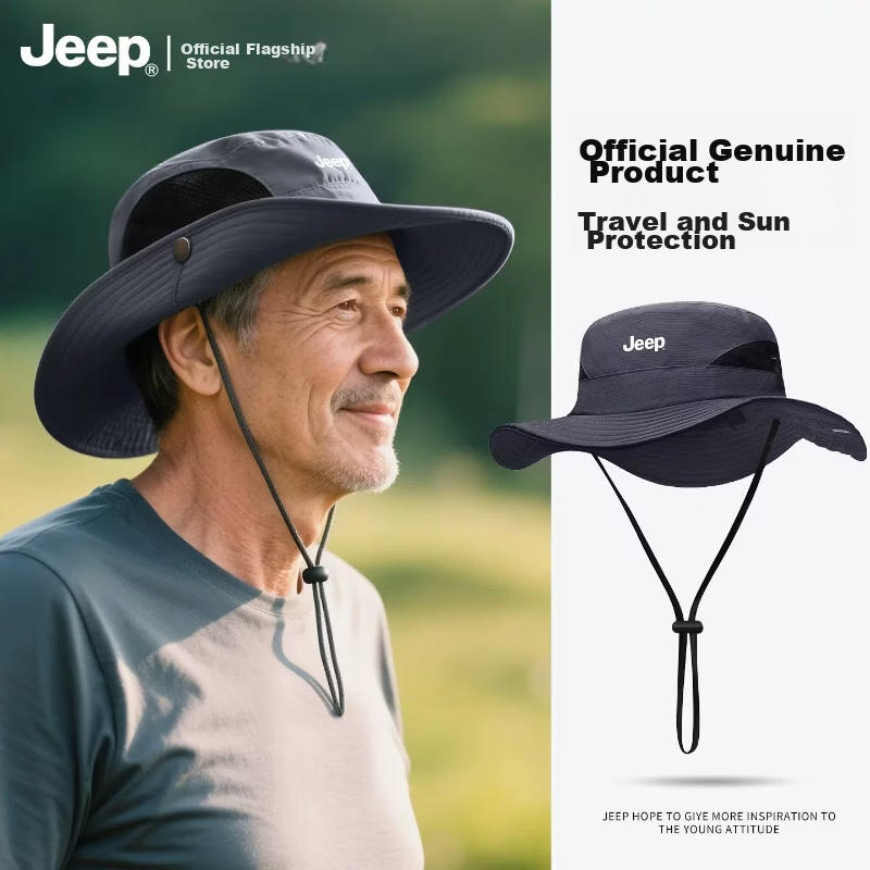 JEEP Men's Summer Sunshade Hat Outdoor Sun Protection Cap for Middle-aged and Elderly Dad Grandpa Travel Fisherman Hat