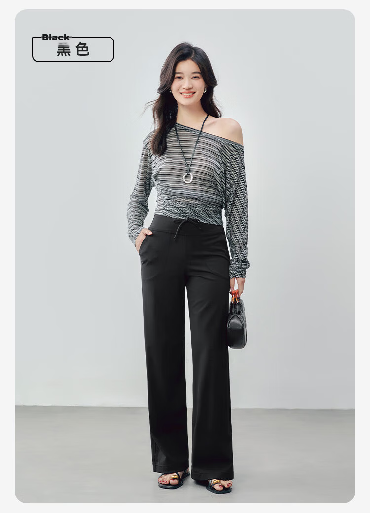 JD Jingzao Women's Casual Straight-Leg Pants 2026 New Loose Slim High-Waist High-Elasticity Pants Black M 21