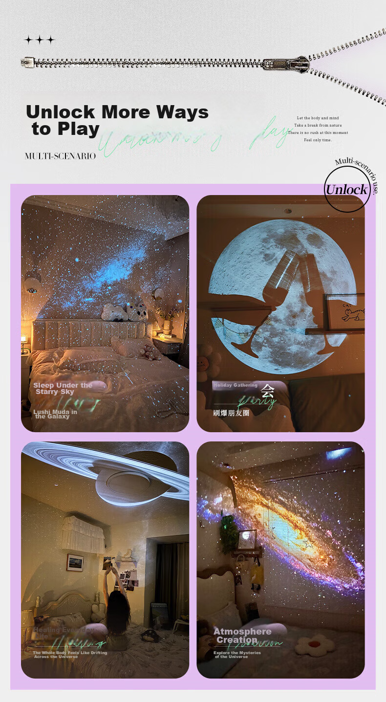 Wanhuo Starry Sky Projection Lamp Night Light Full Star Bedroom New Projector Atmosphere Light Premium Star Ceiling Light 12