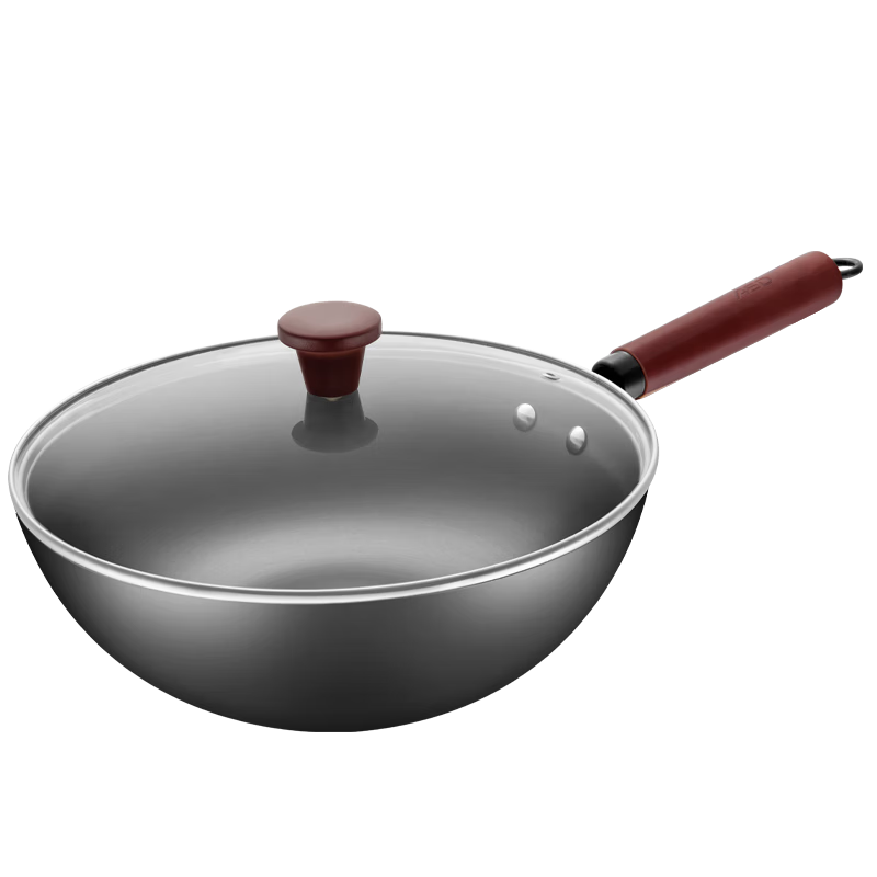 ASD 32cm Carbon Steel Wok Non-Coated Rust-Resistant Stir Fry Pan for Gas and Induction Cooktops CF32J4WJ