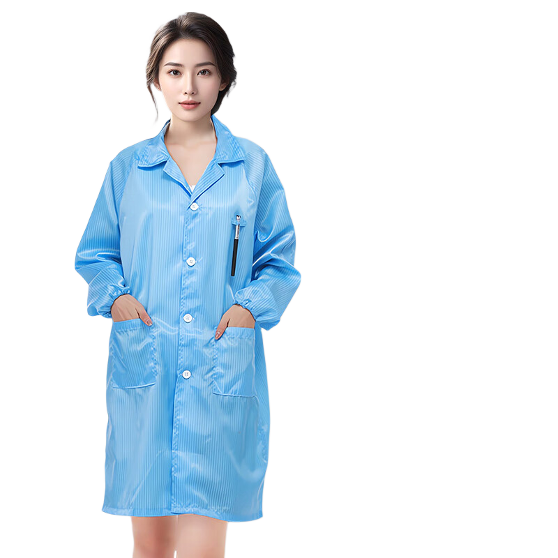 Jiuqiangu Antistatic Clothing, Dust-Free Long Coat, Workwear for Men And Women, Dust-Proof Workshop, Electronics Factory Protective Suit, Customizable, Blue, XL