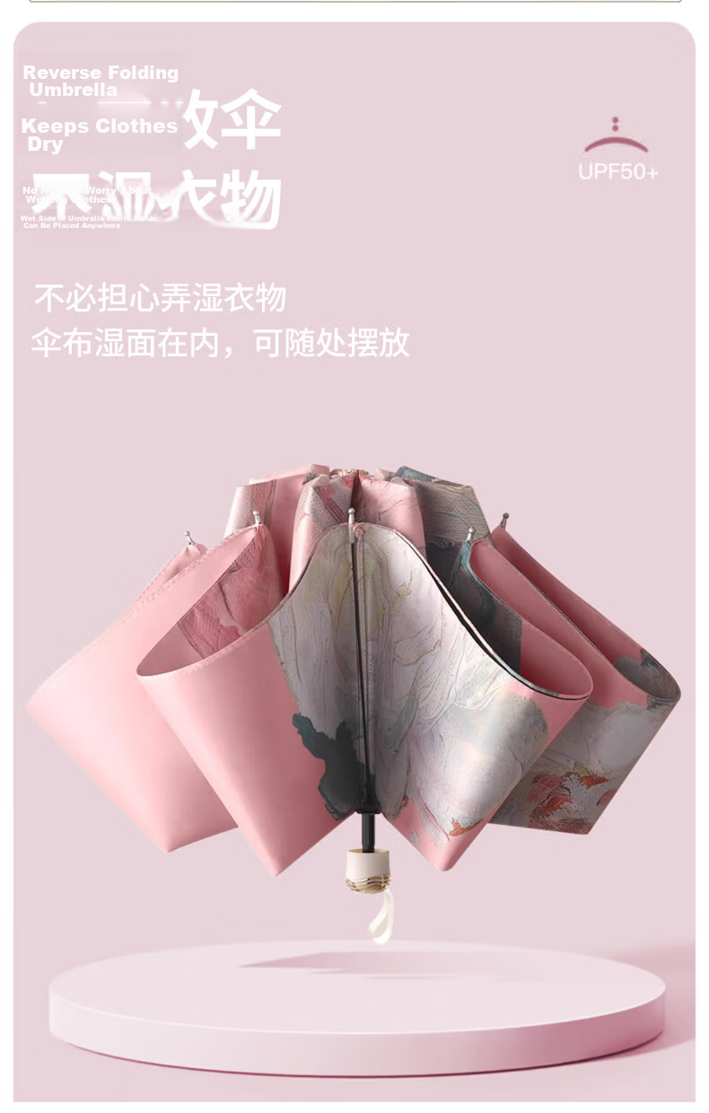 Impression City Double-Sided Floral Sun Umbrella Double-Layer Black Coating UV Protection Sun and Rain Umbrella White Rose 9
