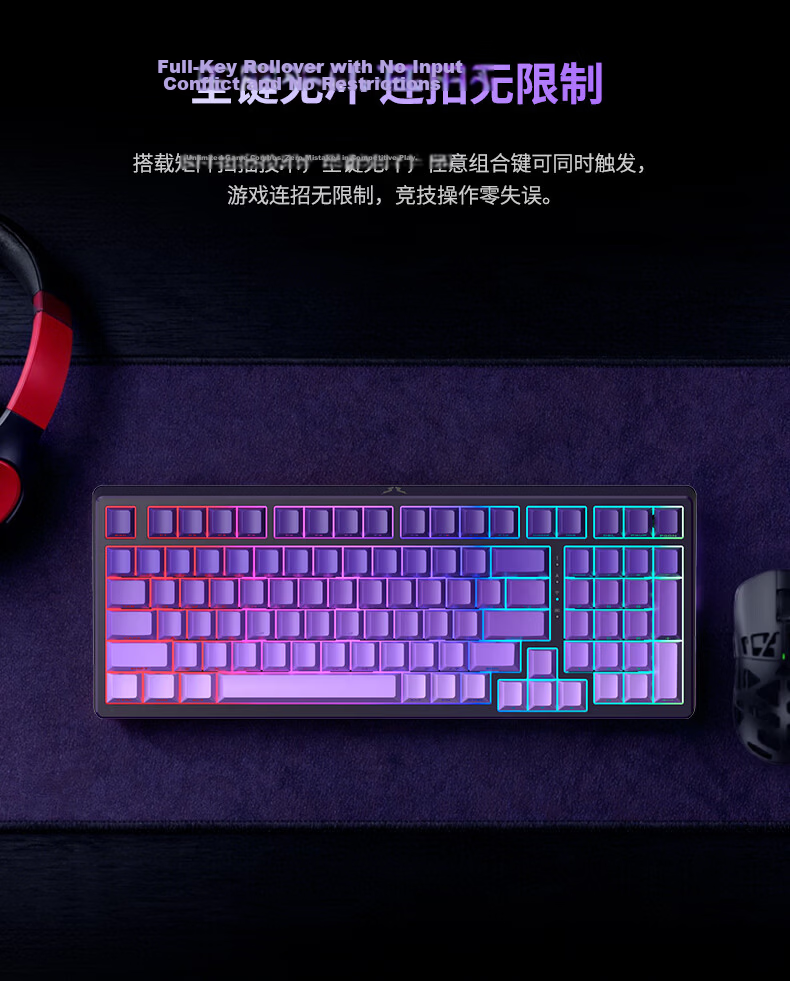 Lecoo Douzhan Customized Mechanical Keyboard Three-Mode Gaming Keyboard 99 Keys Hot-Swappable Full-Key E-sports Gaming Office Laptop iPad Universal GK101 Gradient Purple 6