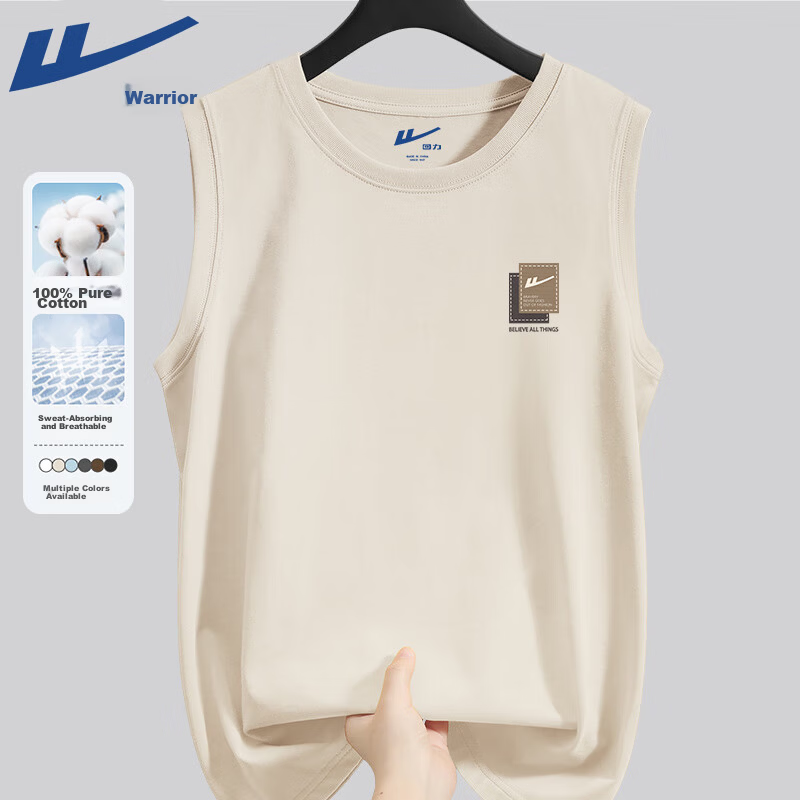 Warrior Summer Cotton Vest Men's New Sports Fitness Breathable Top Unisex Outdoor Casual Crew Neck Tank YD 13