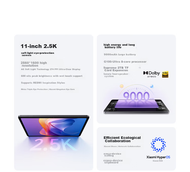 MI Tablet REDMI Pad 2 [Subsidy], Redmi 11-Inch 2.5K Eye-Protection Screen, PengpaiOS2, Learning Tablet, 8+256GB, Purple, Student Tablet Computer 1
