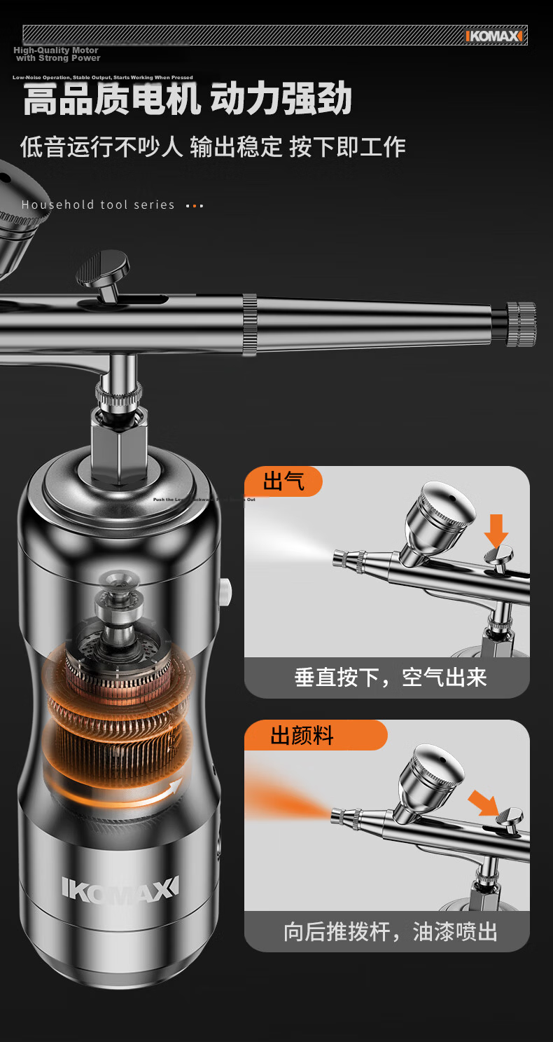 KEMAISI Airbrush Set Acrylic Painting Air Pump Spray Gun Multifunctional Industrial Model Color Painting Spray Pen 19