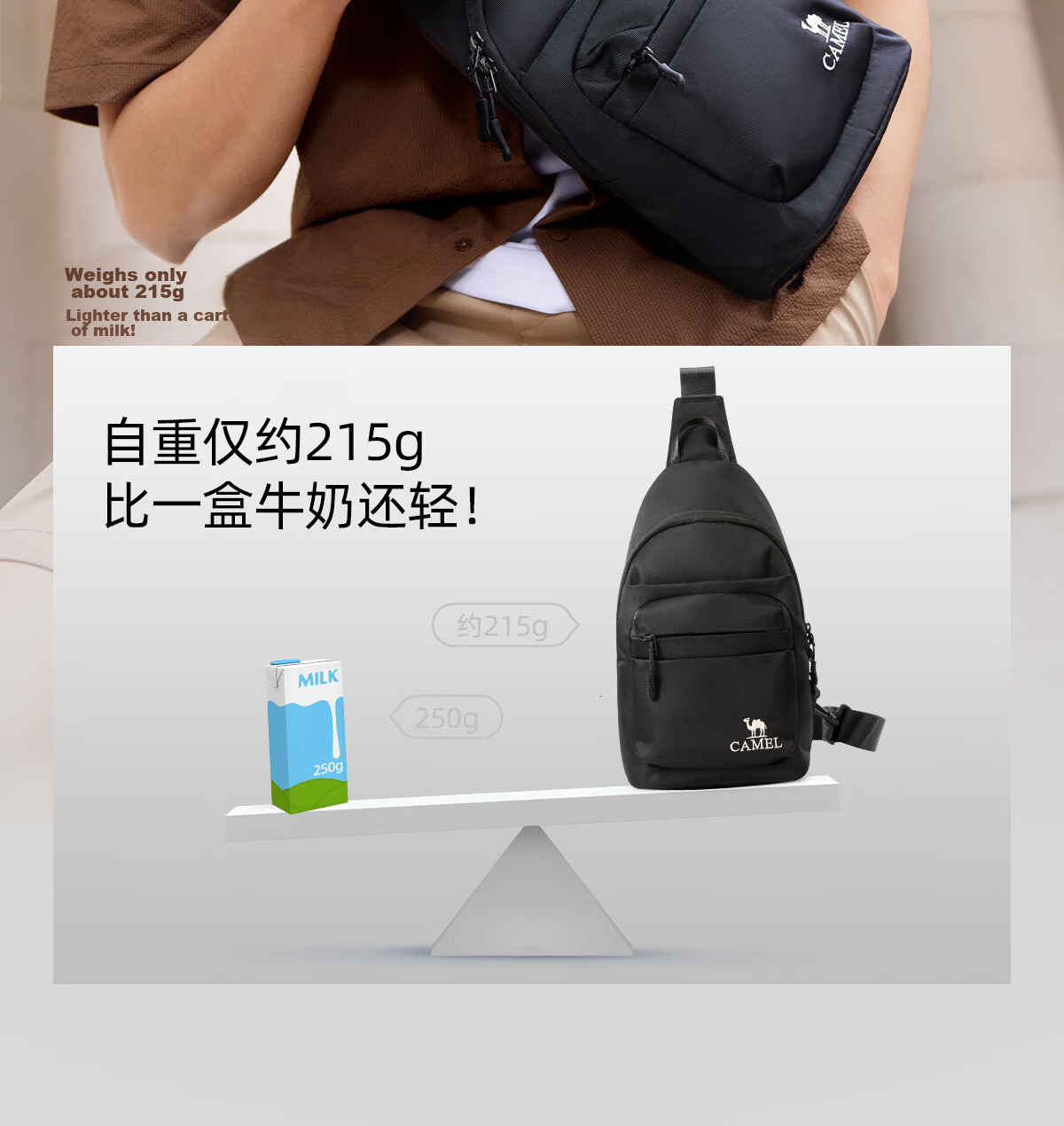 CAMEL Lightweight Commuter Crossbody Bag Student Waist Pack Outdoor Large Capacity Casual Portable Chest Bag Haze Blue 575C633030 7