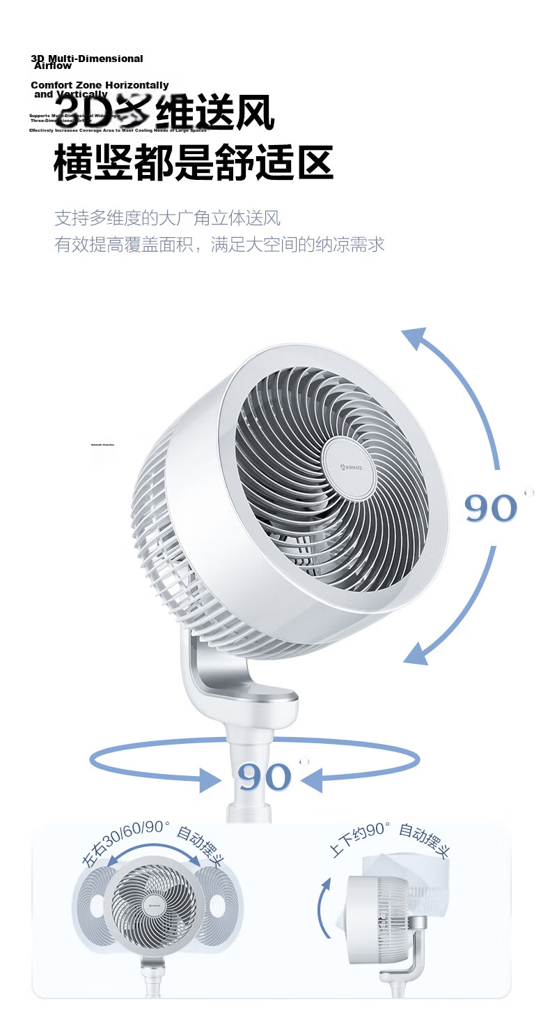 AIRMATE "Swan Ultra" Air Circulation Fan Voice Control DC Inverter Home Energy Level 1 Quiet Bedroom Energy-Saving Floor and Desktop Fan 16