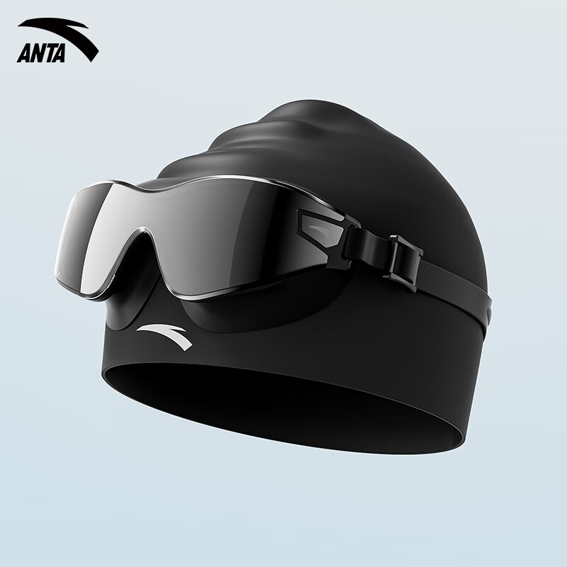 ANTA Men's Large Frame Coated Waterproof Anti-Fog Swimming Goggles and Professional Adult Swim Cap Set 7