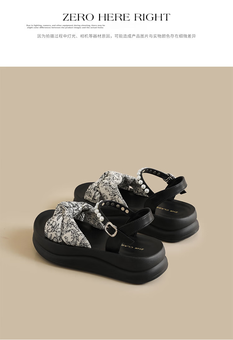 ZHR Women's Summer New Thick Sole Height Increasing Sandals with Bow Black QE52 Size 35 16