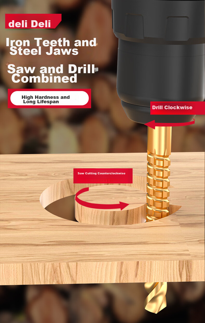 Deli Multifunctional Serrated Twist Drill 3-in-1 Saw Drill Groove Punch Slotting Serrated Woodworking Drill Bits 6mm 3pcs 8