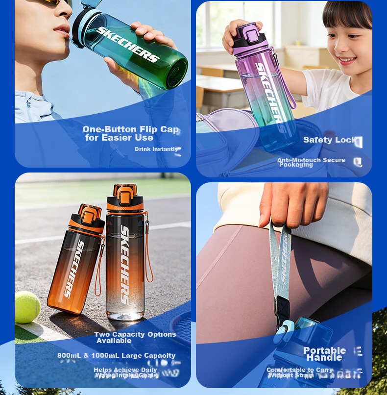 Skechers Large Capacity Tritan Sports Water Bottle for Men and Women Outdoor Fitness Portable Student Cup 6