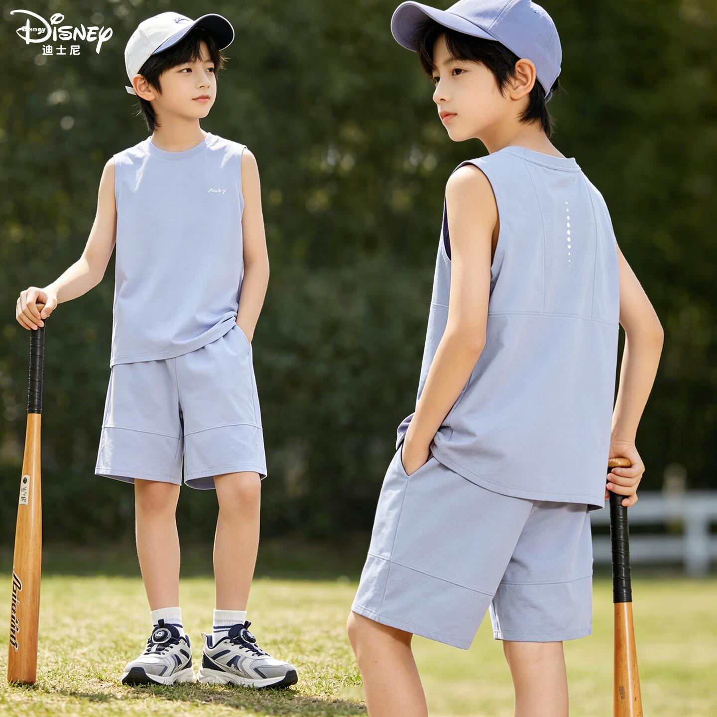 Disney Boys Summer Set Lightweight Short Sleeve T-Shirt and Shorts Youth Sports Quick-Dry Vest 2-Piece Set 0141 Light Blue Size 140
