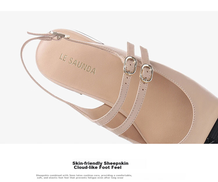 Le Saunda 2026 Summer New Lambskin Chunky Heel Fashion Mary Jane Sandals Women 7M30901 Starry Silver SVK38 5