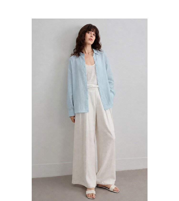 Demana Summer Simple Lightweight Wrinkled Linen Blend Long Sleeve Comfortable Fashionable Casual Women's Shirt with Turn-Down Collar 18