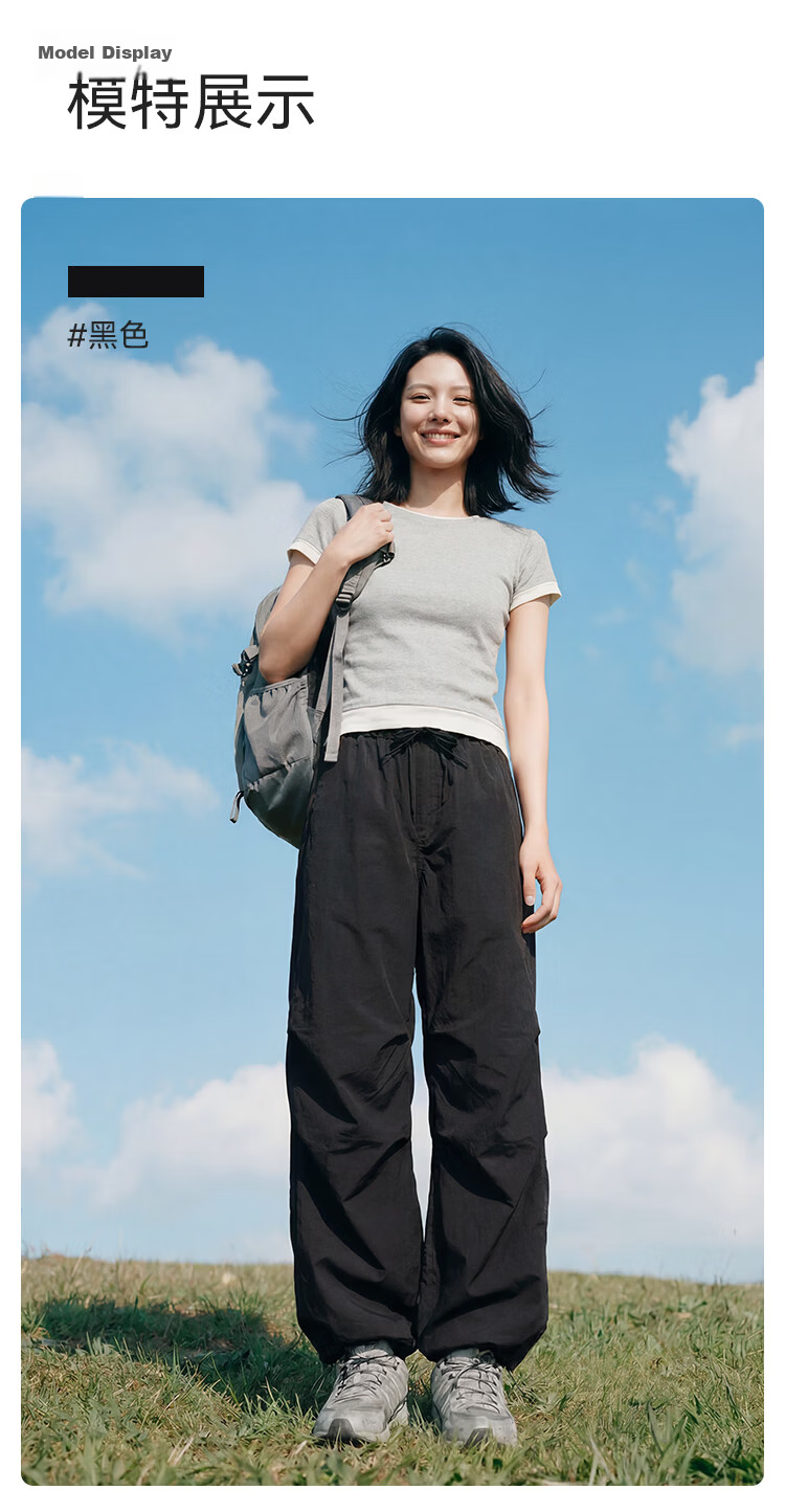 JD Original Casual Pants, Cargo Pants for Women, Loose Wide-Leg Trousers, Outdoor Hiking Climbing Pants, Parachute Pants, Black, L 15