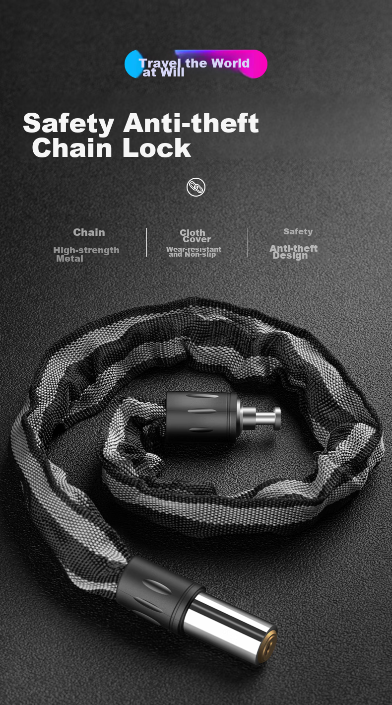 Move Iron Mountain Bike Chain Lock, Electric Bicycle Chain Lock, Bicycle Motorcycle Lock, Bicycle Lock, Anti-Theft Lock Accessory [0.6 Meters] 1