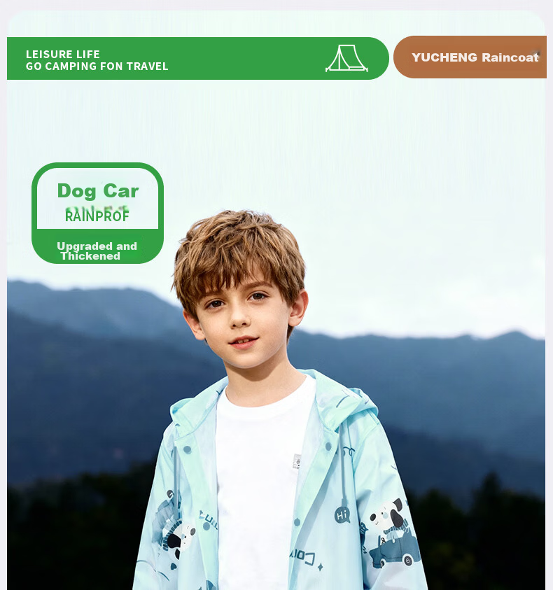 Yucheng Kids Raincoat Cartoon Print Elementary School Children Kindergarten Travel Portable Disposable Long Thickened Full-body Rain Poncho 22