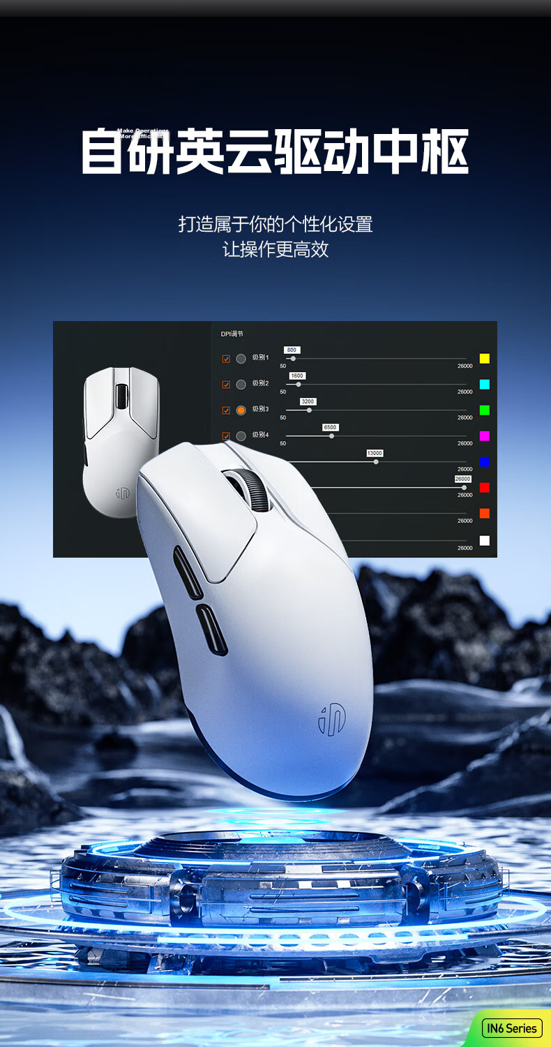 INPHIC IN6PRO Lightweight Wireless Gaming Mouse PAW3395 Wired Esports 26,000 DPI TTC Switch Valorant CS:GO White 8