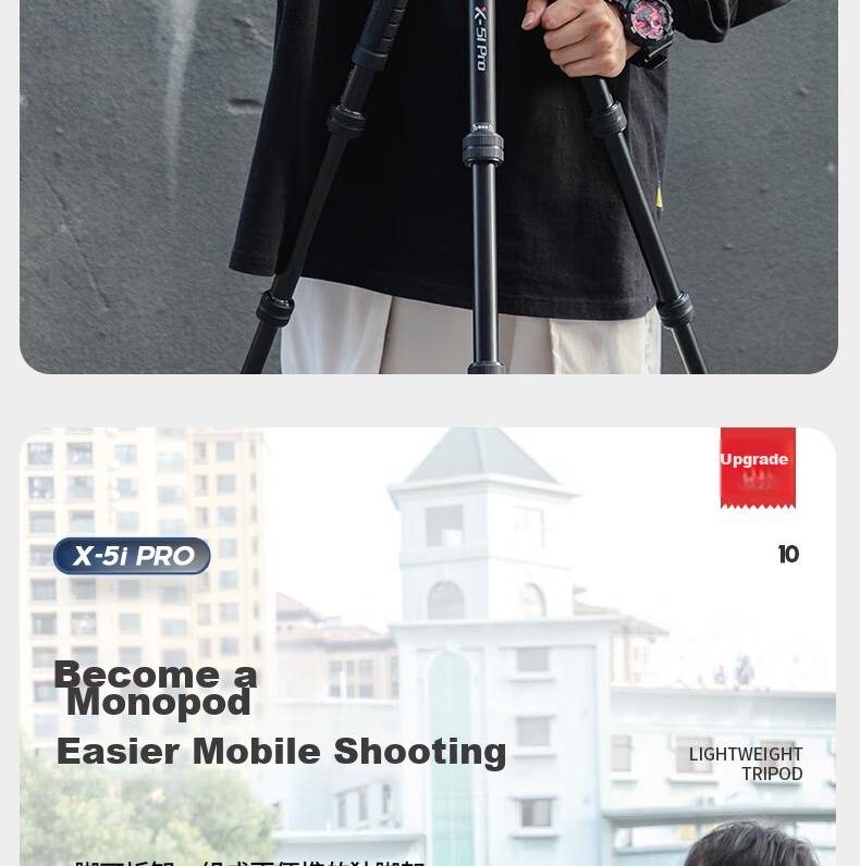 Fotopro C5-I Portable Reverse Folding Convertible Monopod, Large Diameter High-Stability Digital Camera Tripod with Ball Head 16