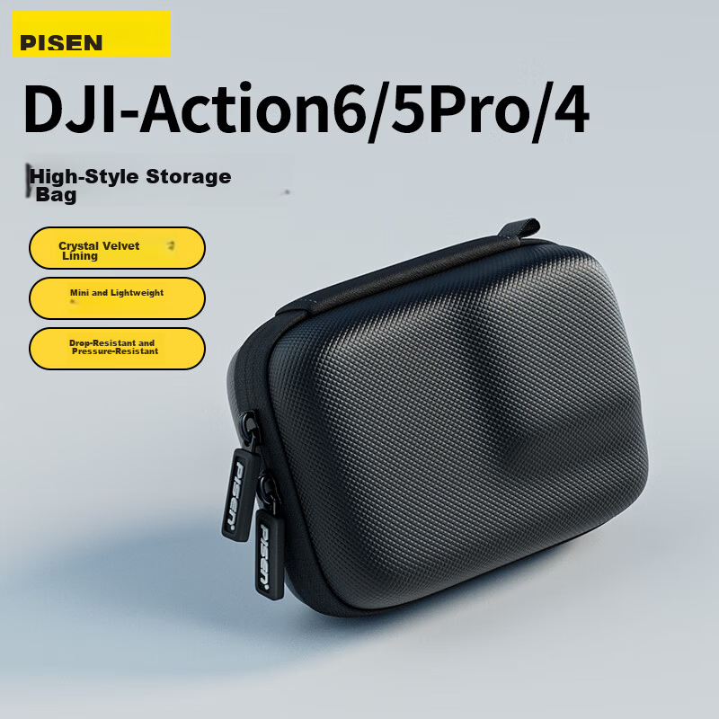 Pisen Compatible DJI Action 5 Pro/4/3/6 Sports Camera Storage Bag Universal GoPro 13/12 Body Protective Case Double Zipper Quick Release Bag Black