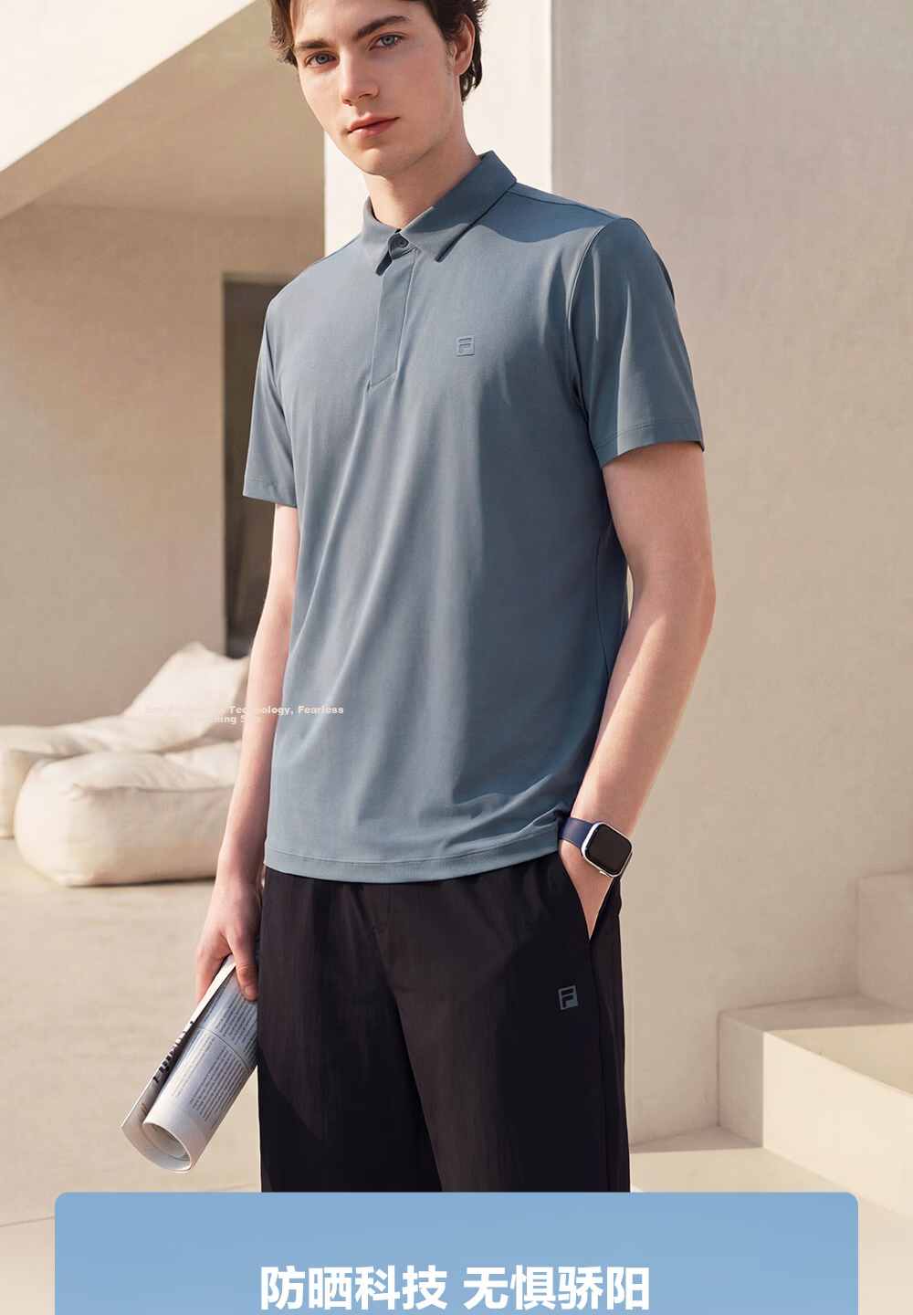FILA Official Men's Knitted Short Sleeve Polo Shirt 2026 Summer New Fitness Sports Sun Protection Top 4