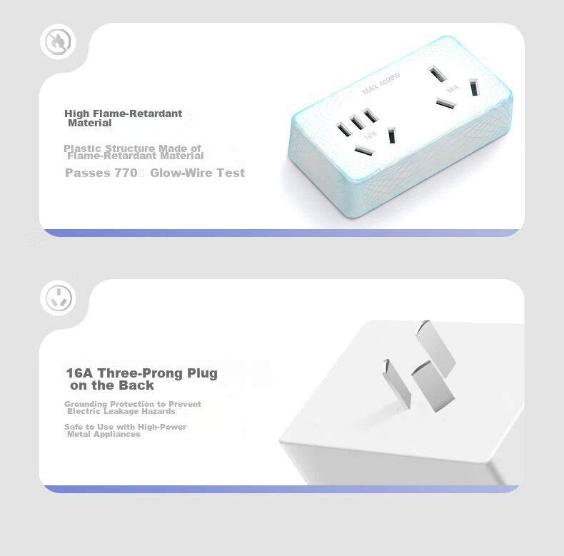 Audolang Power Strip Wall Expansion Socket No Drilling No Wiring Multifunctional Converter Wall Expansion Outlet 16A to 16A+10A White 10