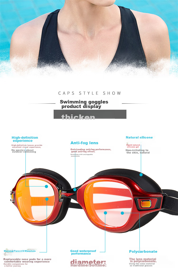 LI-NING LSJN588-3 Women's High-Definition Waterproof Anti-Fog Large Frame Swimming Goggles Rose Red 3