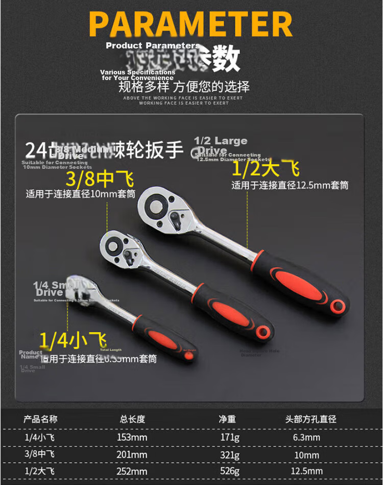 Bingyu BJ-621 Quick Dual-Direction Socket Ratchet Wrench 24-Tooth 12.5mm 1/2 Inch Large Ratchet Wrench 3