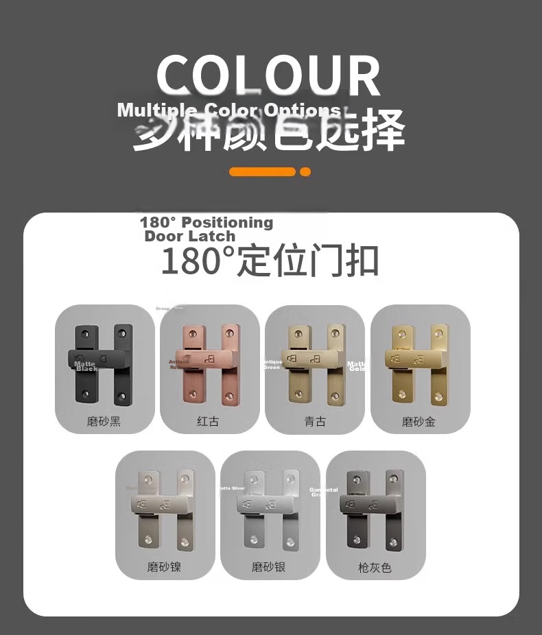 Qiansu Wheel No-Drill Positioning Bolt Door Latch Push-Pull Door Lock Indoor Vintage Clip Surface-Mounted Sliding Door Lock Night Glow Positioning Door Latch Matte Black 90°180° Universal 9